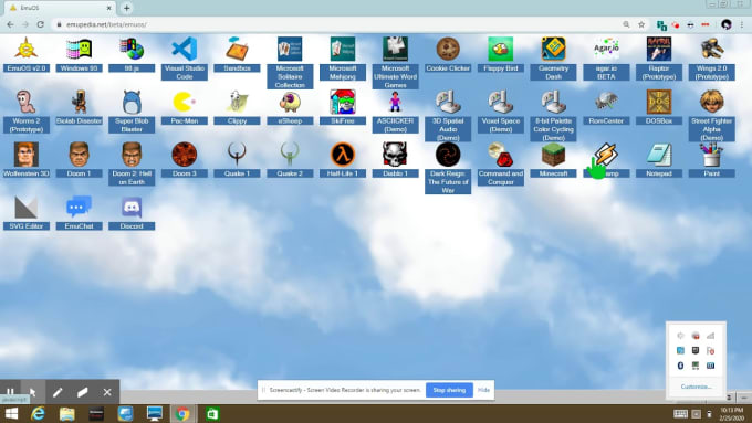 EMU OS, Online Windows Emulator, Play Minecraft, Old games, Doom