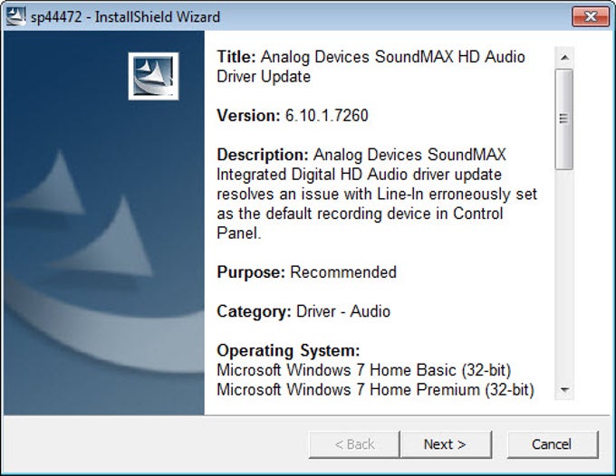 Download ADI SoundMax AC97 Integrated 5.12.01.3620 For Windows.