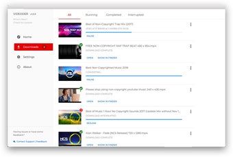 Раздел Downloads в Videoder для Windows со списком текущих загрузок