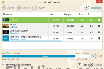 Очередь конвертации Icecream Media Converter с прогрессом обработки файлов