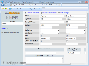 download creating database in phpmyadmin