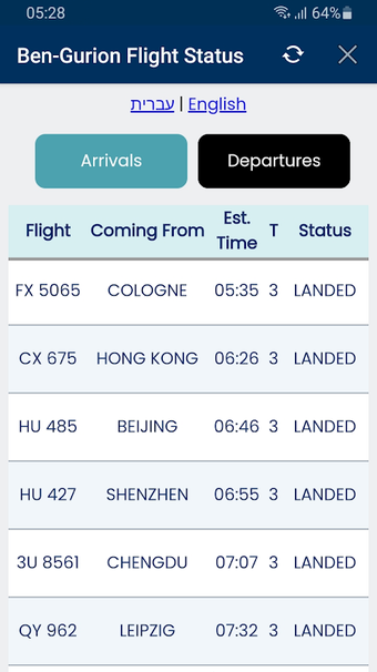 Bild 0 für Ben-Gurion Flight Status …