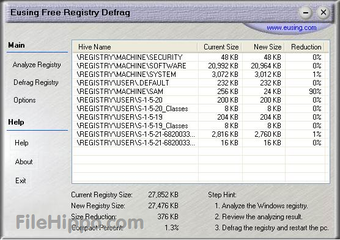 Eusing Free Registry Defrag