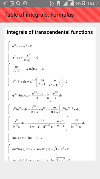 Image 0 for Table of integrals. Formu…