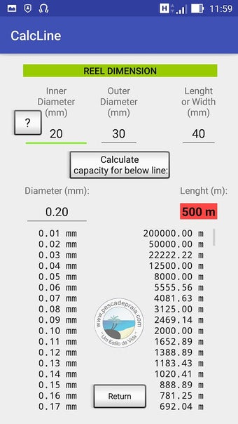 Fishing Line Calculator