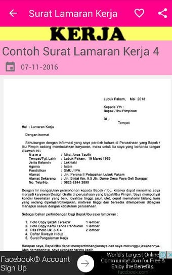 Contoh Surat Lamaran Kerja