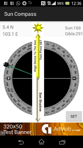 Sun Compass with Qibla angle