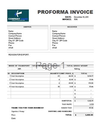 Proforma invoice template的第0张图片