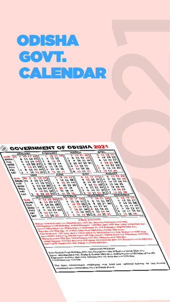 Odisha GOVT. Calendar 2021